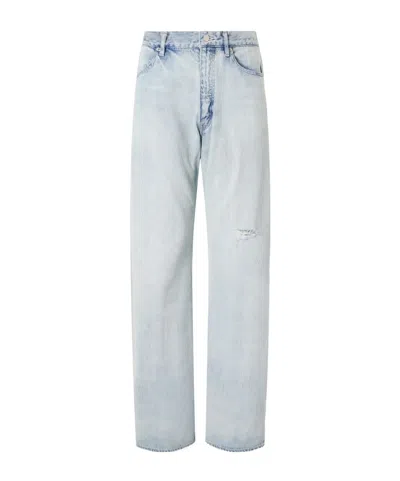 Auralee Distressed Wide-leg Jeans In Blue