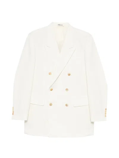 Auralee Double-breasted Blazer In White