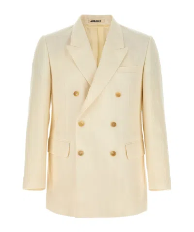 Auralee Double-breasted Suit Jacket In Neutral
