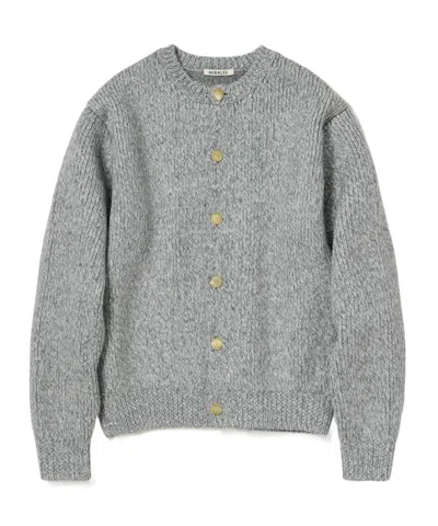 Auralee Double-faced Wool Alpaca Low Gauge Knit Crew-neck Cardigan In Gray
