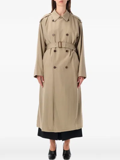 Auralee Double-breasted Belted Coat In Nude