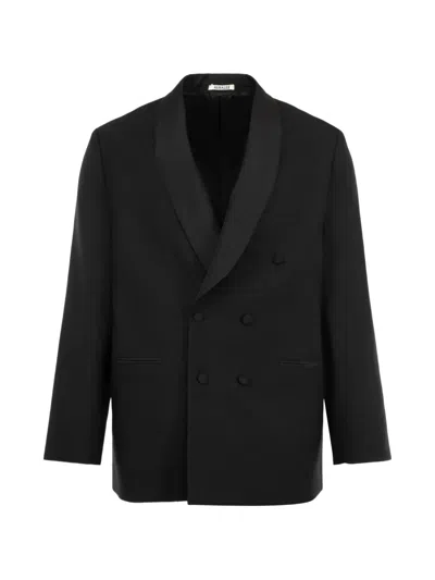 Auralee Double-breasted Shawl-collar Blazer In Black