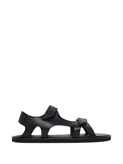 Auralee Double-touch-strap Leather Sandals In Black