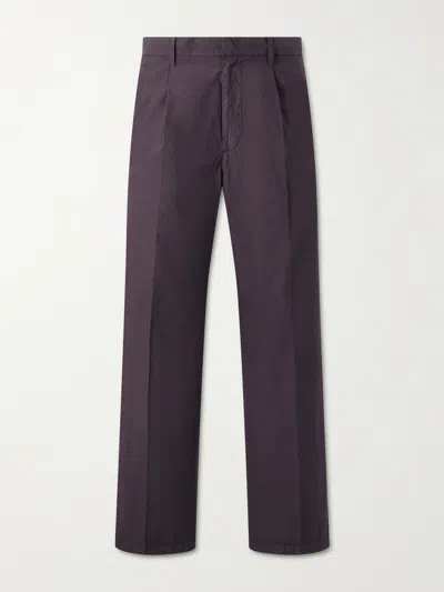 Auralee Drawstring Cotton Straight-leg Trousers In Purple