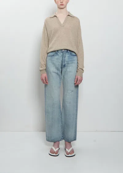 Auralee Faded Selvedge Light Denim Pants In Blue