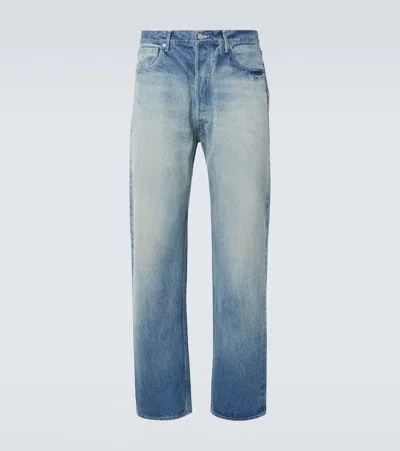 Auralee Blue Selvedge Faded Heavy Denim Wide Jeans In Faded