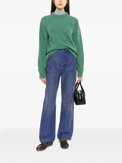 Auralee Faded-wash Wide-leg Jeans In Green