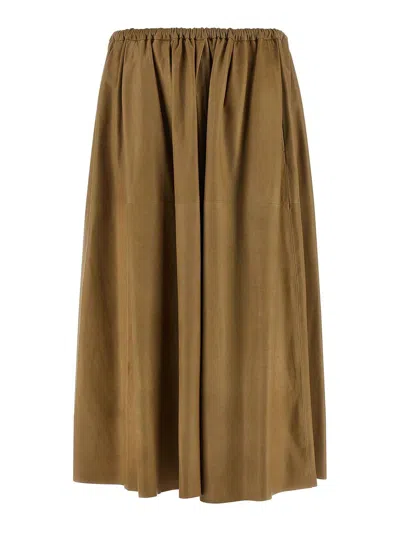 Auralee Leather Pleated Skirt In Brown