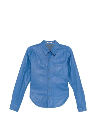 Auralee Faux-leather Button-up Shirt In Blue