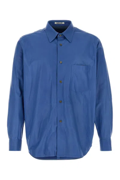 Auralee Auralea-inspired Cerulean Calf Leather Shirt For Men In Blue