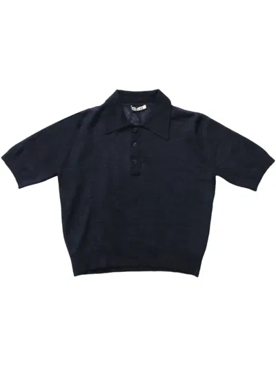 Auralee Fine-knit Sheer Polo Shirt In Blue