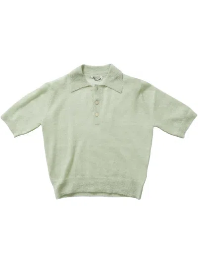 Auralee Fine-knit Sheer Polo Shirt In Green