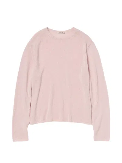 Auralee Fine-knit Crew-neck Sweater In Pink