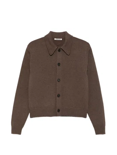 Auralee Fine-knit Wool Cardigan In Brown