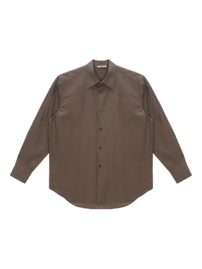 Auralee Finx Long-sleeve Twill Shirt In Brown