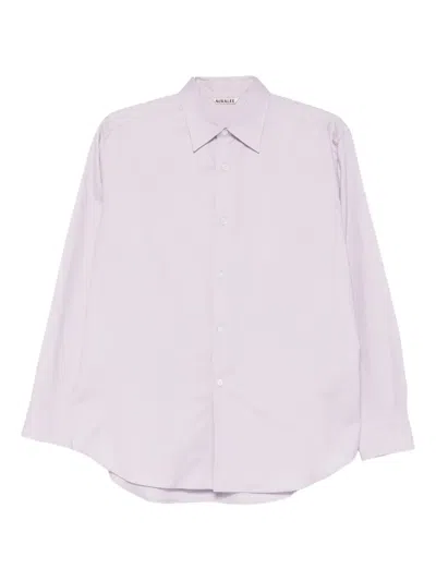 Auralee Finx Ox Chambray Buttoned Collared Shirt In Purple