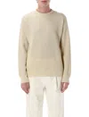 Auralee Textured Rib Knit Sweater With Long Sleeves In Beige