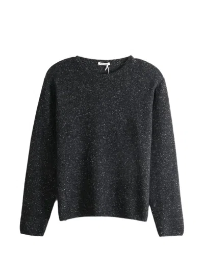 Auralee Flecked-knit Crew-neck Sweater In Gray