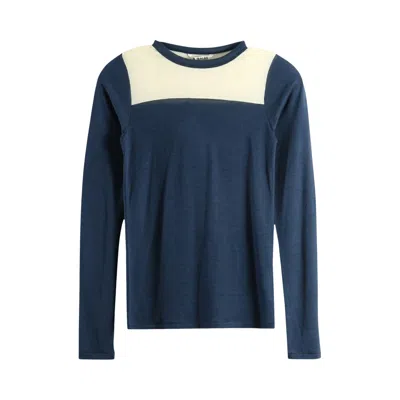 Pre-owned Auralee Fluffy Cashmere Nylon Jersey Contrast Long Sleeve Tee 'navy And Light Yellow' | Women's Size