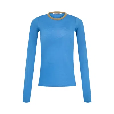 Pre-owned Auralee Fluffy Cashmere Nylon Jersey Ringer Long Sleeve Tee 'blue' | Women's Size 1