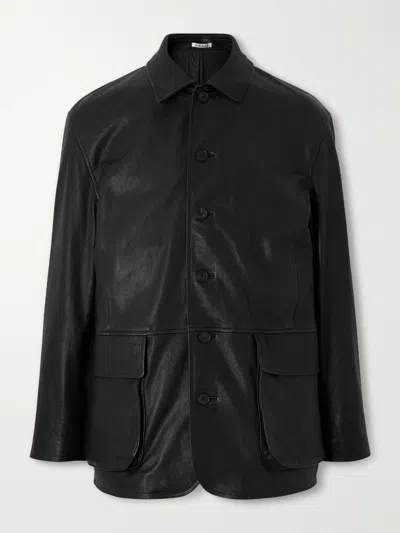 Auralee Full-grain Leather Jacket In Black