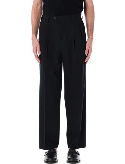 Auralee Black Light Wool Max Gabardine Two-tuck Trousers In Top Black