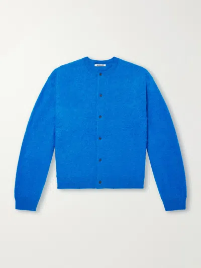 Auralee Garment-dyed Baby Alpaca Fur Knit Crew-neck Cardig In Blue