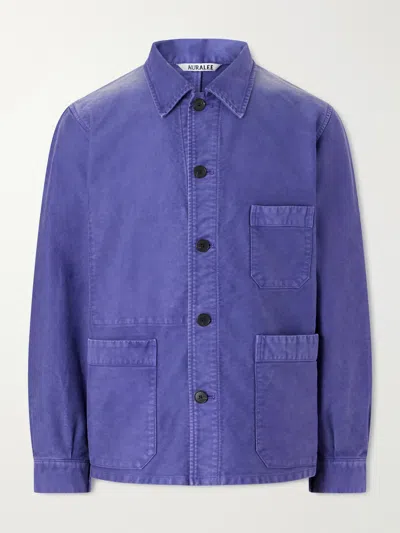 Auralee Garment-dyed Cotton-moleskin Blouson Jacket In Blue