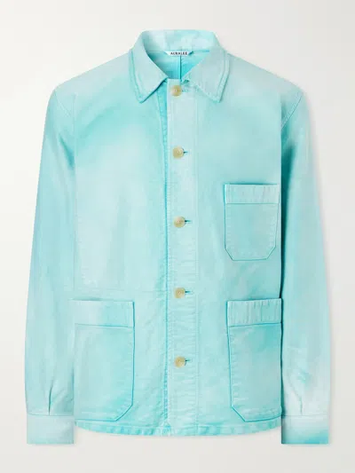 Auralee Garment-dyed Cotton-moleskin Blouson Jacket In Blue