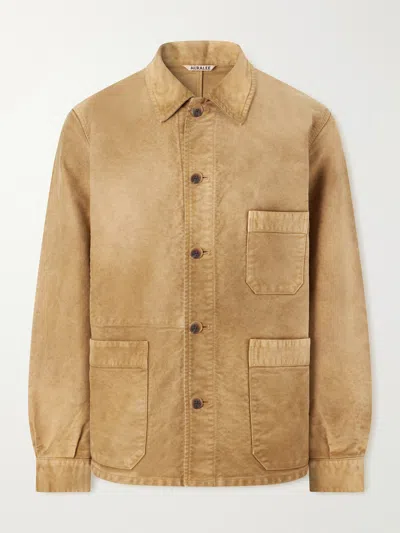 Auralee Garment-dyed Cotton-moleskin Blouson Jacket In Nude