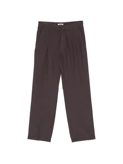 Auralee Garment-dyed Pleated Trousers In Brown