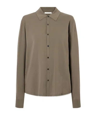 Auralee Giza Fine Knit Cotton Shirt In Brown