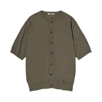 Pre-owned Auralee Giza High Gauge Knit Half Sleeve Cardigan 'olive Grey' | Green | Men's Size 4