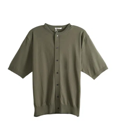 Auralee Giza High Gauge Knit Half Sleeved Cardigan In Green