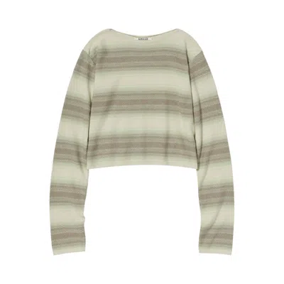 Pre-owned Auralee Gradient Stripe Boat Neck Knit 'lime Grey Stripe' | Green | Women's Size 1