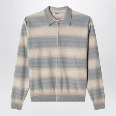 Auralee Gradient Striped Cotton And Silk Cardigan In Blue Beige In Multi