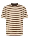 Auralee Embroidered Cotton Crew Neck Striped T Shirt In Brown