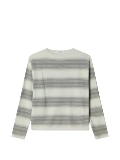 Auralee Gradient-stripe Boat-neck Sweater In Gray