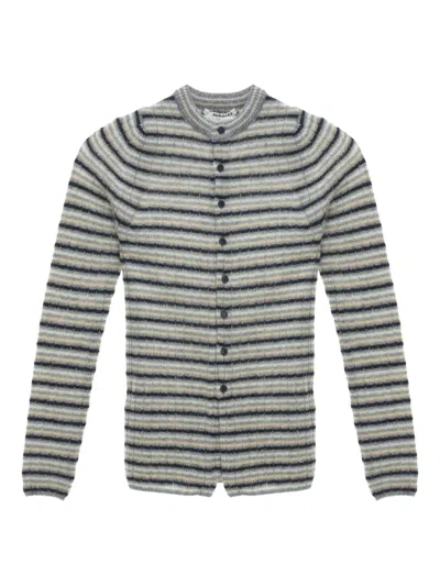 Auralee Striped Long-sleeve Cardigan In Gray