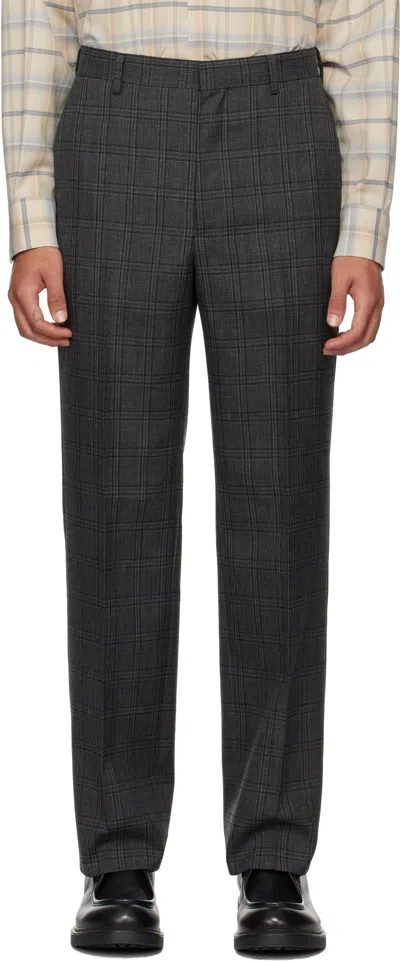 Auralee Gray Bluefaced Wool Check Trousers In Charcoal Check