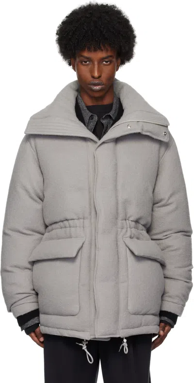 Auralee Grey Brushed Alpaca Wool Down Jacket In Light Grey