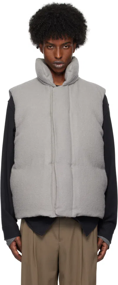 Auralee Grey Brushed Alpaca Wool Down Waistcoat In Light Grey