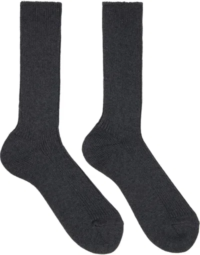 Auralee Gray Cotton Cashmere Low Gauge Socks In Top Charcoal
