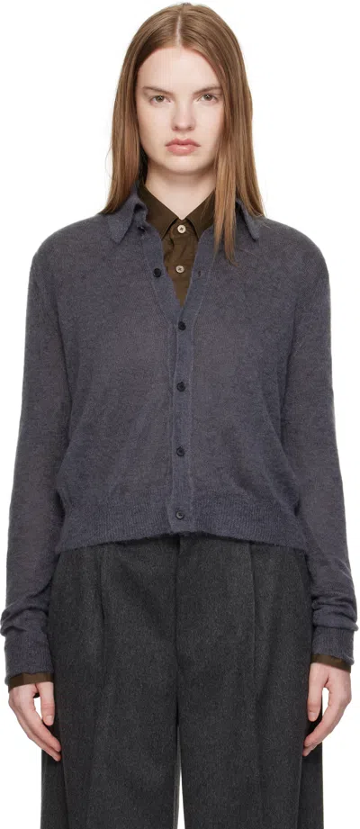 Auralee Gray Kid Mohair Sheer Knit Shirt Cardigan