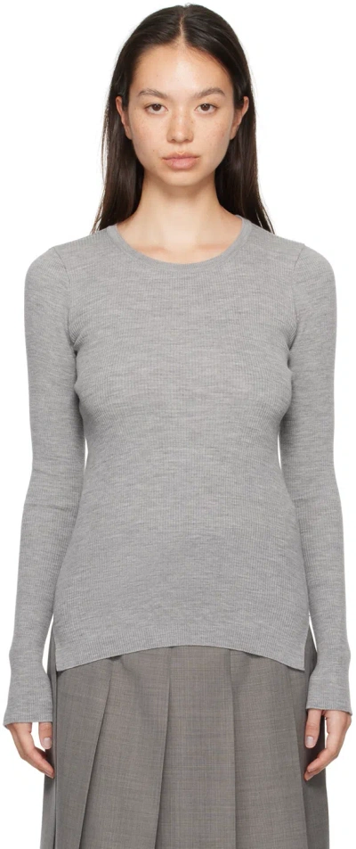 Auralee Gray Super Fine Wool High Gauge Rib Knit Sweater In Top Gray