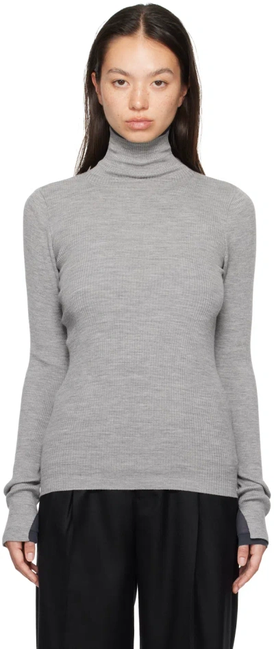 Auralee Gray Super Fine Wool High Gauge Rib Knit Turtleneck In Top Gray