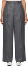 AURALEE GRAY WOOL FULLING FLANNEL STRIPE TROUSERS