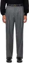 AURALEE GRAY WOOL FULLING FLANNEL STRIPE TROUSERS