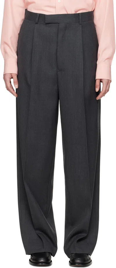 Auralee Gray Wool Kid Mohair Hop Sack One-tuck Trousers In Top Charcoal
