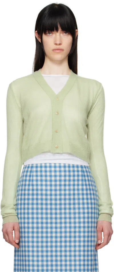 Auralee Green Kid Mohair Sheer Knit Cardigan In Pale Green